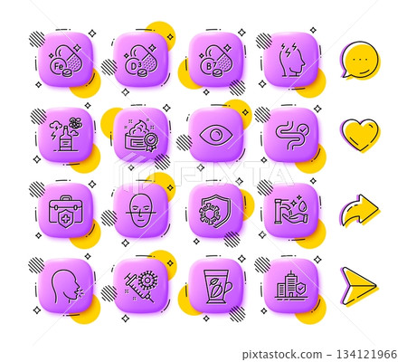 Cream, Digestion and Coronavirus line icons. App 3d buttons. Social media comment, share, like icons. Pack of Coronavirus vaccine, Biotin vitamin, Iron icon. Vector Cream, Digestion and Coronavirus line icons. App 3d buttons. Social media comment, share, like icons. Pack of Coronavirus vaccine, Biotin vitamin, Iron icon. Vector 134121966