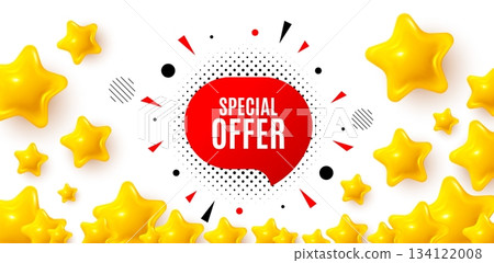 Special offer winner banner with 3d stars. Golden stars banner. Special offer sticker. Discount banner shape. Sale coupon bubble icon. Review rate background. Vector 134122008