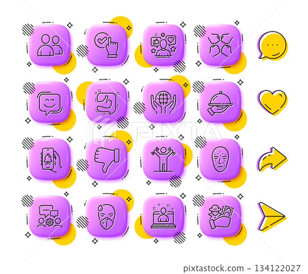 Organic tested, Squad and Sick man line icons. App 3d buttons. Social media comment, share, like icons. Pack of Dislike hand, Best manager, Dumbbells workout icon. Vector Organic tested, Squad and Sick man line icons. App 3d buttons. Social media comment, share, like icons. Pack of Dislike hand, Best manager, Dumbbells workout icon. Vector 134122027