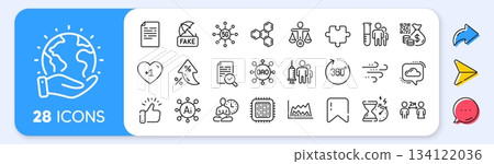 Cpu processor, Inspect and 5g technology line icons. Interest rate, AI generate, Inflation icons. Pack of Trade chart, Chemical formula, Fake news icon. Vector 134122036