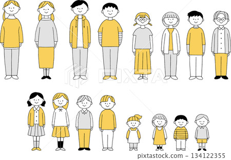 Children's set from toddlers to junior high school students, monochrome 134122355