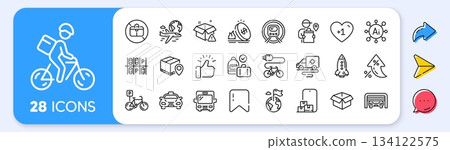 Electric bike, Carry-on baggage and Delivery warning line icons. Interest rate, AI generate, Inflation icons. Pack of Parking garage, Destination flag, Bicycle parking icon. Vector 134122575