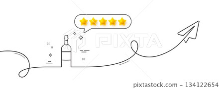 Brandy bottle line icon. Continuous line with share plane. Whiskey or Scotch alcohol sign. Five star rate review in speech bubble. Brandy bottle single line ribbon. Loop curve pattern. Vector Brandy bottle line icon. Continuous line with share plane. Whiskey or Scotch alcohol sign. Five star rate review in speech bubble. Brandy bottle single line ribbon. Loop curve pattern. Vector 134122654