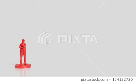 Red Confident Business Figure on Minimal Platform 3d render. Red Confident Business Figure on Minimal Platform 3d render. 134122720