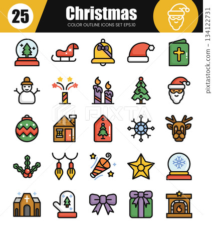 Christmas Holiday Filled Outline Icons Set Color Symbol Collection.Vector Illustration Christmas Holiday Filled Outline Icons Set Color Symbol Collection.Vector Illustration 134122731