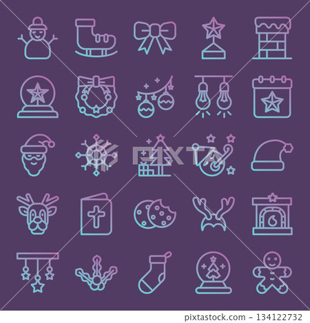 Christmas Gradient Outline Icons Set. Vector Illustration 134122732