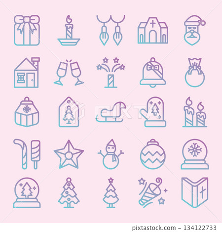 Christmas Icons Set Gradient Outline Symbol Collection.Vector Illustration 134122733