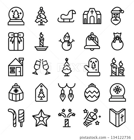 Christmas Line Icons Set Outline Symbol Collection. Christmas Line Icons Set Outline Symbol Collection. 134122736