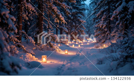 燭光與雪景 134122936