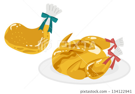 烤雞（雞腿）和整雞的插圖 134122941