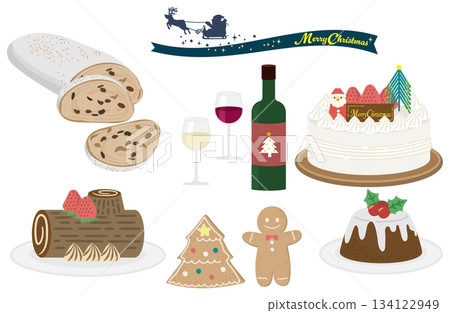 Christmas cake and sweets illustration set 134122949