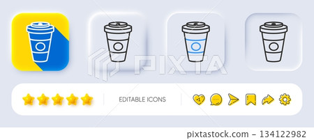 Takeaway Coffee or Tea line icon. Neumorphic, Flat shadow, 3d buttons. Hot drink sign. Beverage symbol. Line takeaway Coffee icon. Social media icons. Vector Takeaway Coffee or Tea line icon. Neumorphic, Flat shadow, 3d buttons. Hot drink sign. Beverage symbol. Line takeaway Coffee icon. Social media icons. Vector 134122982