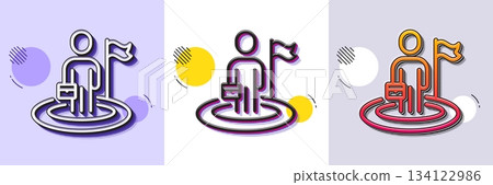 Leadership line icon. Halftone dotted pattern. Gradient icon with grain shadow. Person with flag sign. Business skill symbol. Line leadership icon. Various designs. Vector 134122986