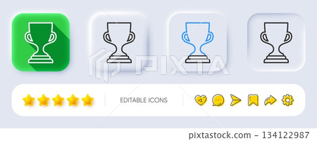 Award cup line icon. Neumorphic, Flat shadow, 3d buttons. Winner Trophy symbol. Sports achievement sign. Line award cup icon. Social media icons. Vector 134122987
