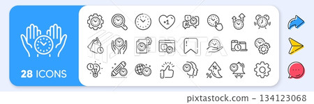 Time management line icons. Interest rate, AI generate, Inflation icons. Alarm clock, timer plan and project deadline signs. Countdown clock, time log and appointment reminder icons. Vector Time management line icons. Interest rate, AI generate, Inflation icons. Alarm clock, timer plan and project deadline signs. Countdown clock, time log and appointment reminder icons. Vector 134123068