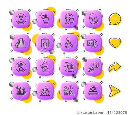 Corrupt, Bribe and Person line icons. App 3d buttons. Social media comment, share, like icons. Pack of Insomnia, Couple, Image album icon. Move gesture, Agent, Budget profit pictogram. Vector Corrupt, Bribe and Person line icons. App 3d buttons. Social media comment, share, like icons. Pack of Insomnia, Couple, Image album icon. Move gesture, Agent, Budget profit pictogram. Vector 134123076