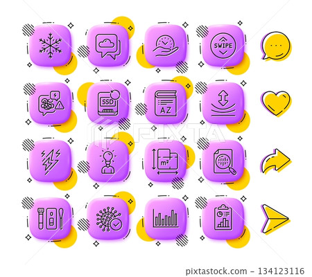Weather forecast, Resilience and Education line icons. App 3d buttons. Social media comment, share, like icons. Pack of Bar diagram, Coronavirus, Lightning bolt icon. Vector Weather forecast, Resilience and Education line icons. App 3d buttons. Social media comment, share, like icons. Pack of Bar diagram, Coronavirus, Lightning bolt icon. Vector 134123116
