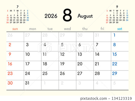 2026 Calendar August 134123319