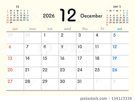 2026 Calendar December 2026 Calendar December 134123339