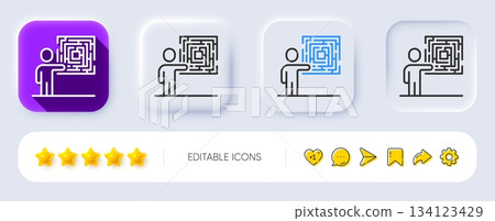 Business skill line icon. Neumorphic, Flat shadow, 3d buttons. Person with maze sign. Solution labyrinth symbol. Line business skill icon. Social media icons. Vector 134123429