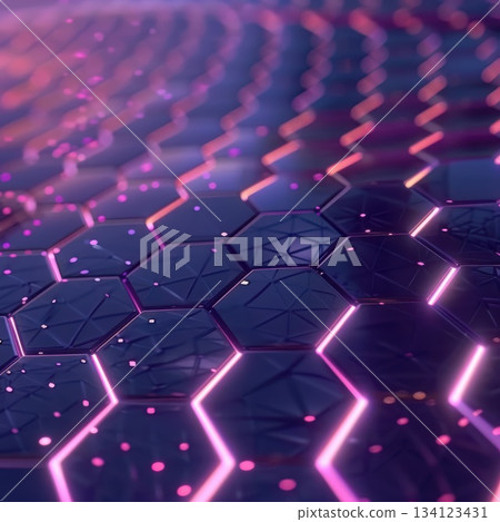 A digital black surface with an intricate hexagonal grid, reflecting a modern, technology-inspired design concept. 134123431