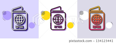 Passport line icon. Halftone dotted pattern. Gradient icon with grain shadow. ID document sign. Citizen identity doc symbol. Line passport icon. Various designs. Vector 134123441