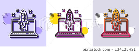 Start business line icon. Halftone dotted pattern. Gradient icon with grain shadow. Launch crowdfunding project sign. Innovation symbol. Line start business icon. Various designs. Vector Start business line icon. Halftone dotted pattern. Gradient icon with grain shadow. Launch crowdfunding project sign. Innovation symbol. Line start business icon. Various designs. Vector 134123451