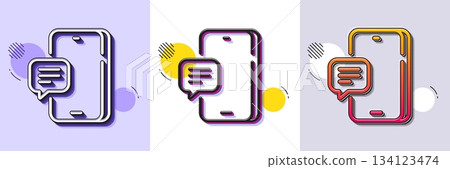 Phone message line icon. Halftone dotted pattern. Gradient icon with grain shadow. Smartphone or Cellphone sign. Mobile accessories symbol. Line phone message icon. Various designs. Vector 134123474