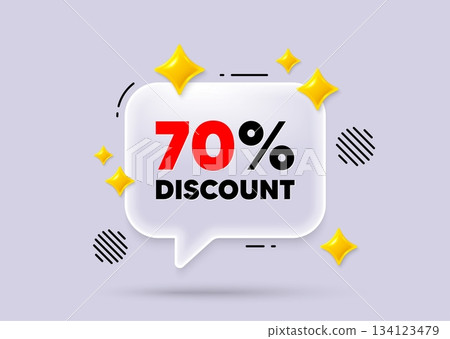 Discount chat speech bubble. Social media concept. 70 percent discount tag. Sale offer price sign. Special offer symbol. 3d sparkles chat bubble. Vector Discount chat speech bubble. Social media concept. 70 percent discount tag. Sale offer price sign. Special offer symbol. 3d sparkles chat bubble. Vector 134123479