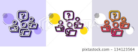 Teamwork question line icon. Halftone dotted pattern. Gradient icon with grain shadow. Ask help sign. Outsource support symbol. Line teamwork question icon. Various designs. Vector Teamwork question line icon. Halftone dotted pattern. Gradient icon with grain shadow. Ask help sign. Outsource support symbol. Line teamwork question icon. Various designs. Vector 134123564