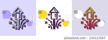 Fireworks line icon. Halftone dotted pattern. Gradient icon with grain shadow. Christmas or New year rocket sign. Pyrotechnic symbol. Line fireworks icon. Various designs. Vector 134123567