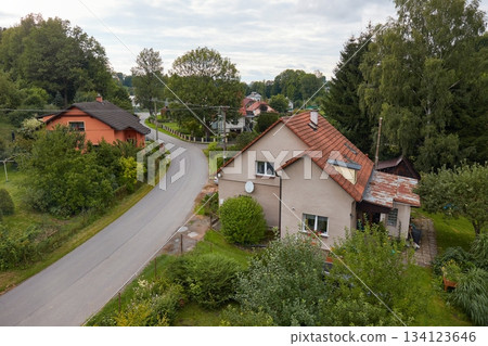 Czech village street with houses 134123646