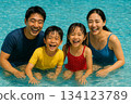 Family playing in the pool Family having fun playing in the water 0170 134123789