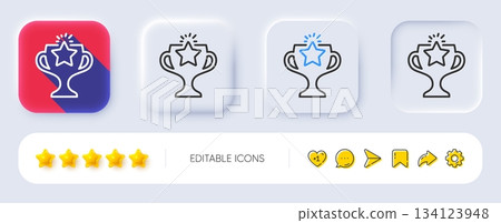 Winner cup line icon. Neumorphic, Flat shadow, 3d buttons. Sport Trophy with Star symbol. Victory achievement or Championship prize sign. Line victory icon. Social media icons. Vector Winner cup line icon. Neumorphic, Flat shadow, 3d buttons. Sport Trophy with Star symbol. Victory achievement or Championship prize sign. Line victory icon. Social media icons. Vector 134123948