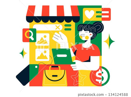 Online Freelancer Marketplace Illustration Featuring A Digital Platform For Search, Offers, Professional Services, and Product Order Tracking System Online Freelancer Marketplace Illustration Featuring A Digital Platform For Search, Offers, Professional Services, and Product Order Tracking System 134124588