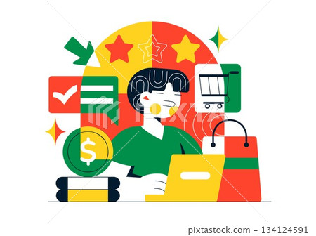 Online Freelancer Marketplace Illustration Featuring A Digital Platform For Search, Offers, Professional Services, and Product Order Tracking System Online Freelancer Marketplace Illustration Featuring A Digital Platform For Search, Offers, Professional Services, and Product Order Tracking System 134124591
