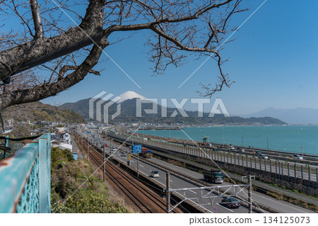 Mount Fuji, the sea and the railway Mount Fuji, the sea and the railway 134125073