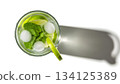 Mojito cocktail glass overhead view 134125389