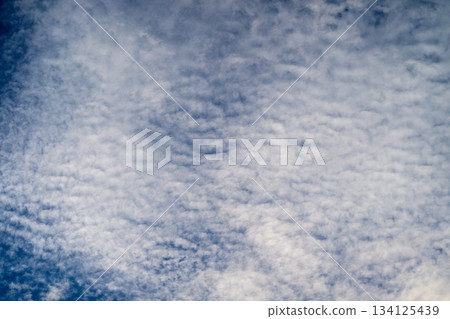 Delicate and Wispy Clouds Gently Floating in a Bright Blue Sky High Above Us, Enveloping All Around 134125439