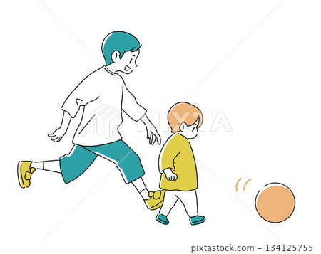 兄弟倆玩球的插圖 134125755