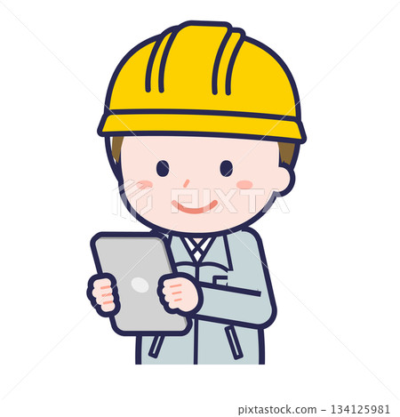 A male "construction worker" using a tablet A male "construction worker" using a tablet 134125981