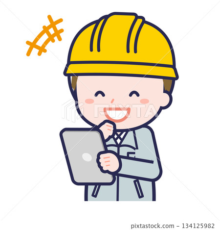 一名男性「建築工人」正在使用平板電腦 一名男性「建築工人」正在使用平板電腦 134125982