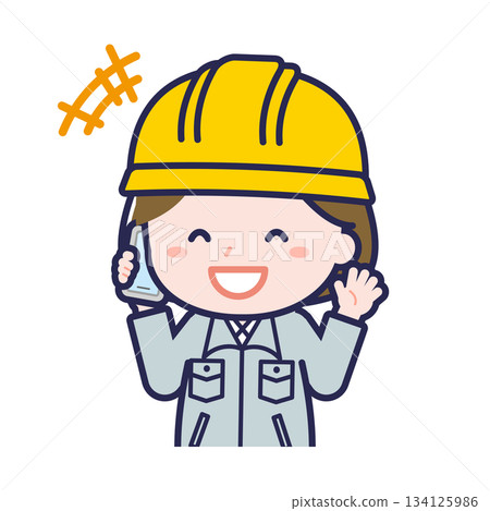 一名女性「建築工人」正在使用智慧型手機 134125986