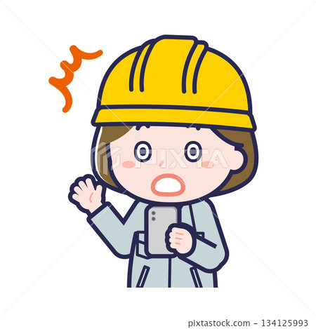 A female "construction worker" using a smartphone A female "construction worker" using a smartphone 134125993