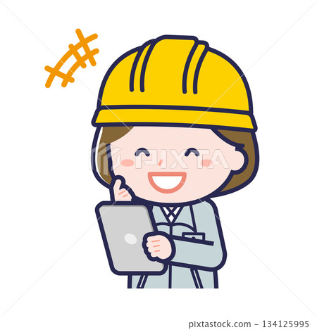 一名女性「建築工人」正在使用平板電腦 134125995