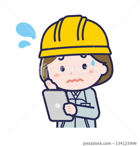 一名女性「建築工人」正在使用平板電腦 134125996