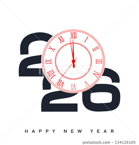 Happy New Year 2026 Creative Minimalist Yellow Typography Poster Design. Vector 134126105