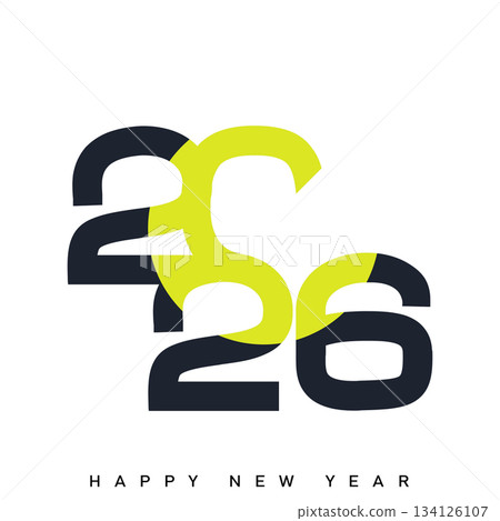 Happy New Year 2026 Creative Minimalist Yellow Typography Poster Design. Vector Happy New Year 2026 Creative Minimalist Yellow Typography Poster Design. Vector 134126107