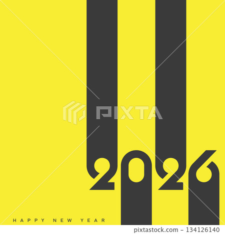 Happy New Year 2026 Creative Minimalist Yellow Typography Poster Design. Vector 134126140