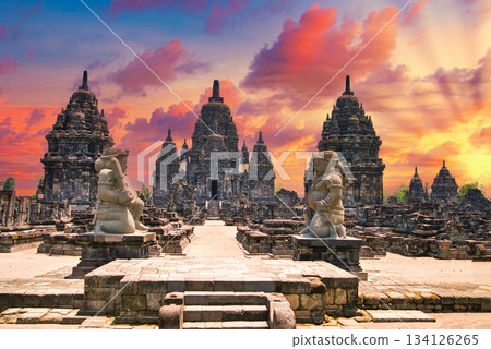 View of the Prambanan temple ruins in Yogyakarta View of the Prambanan temple ruins in Yogyakarta 134126265